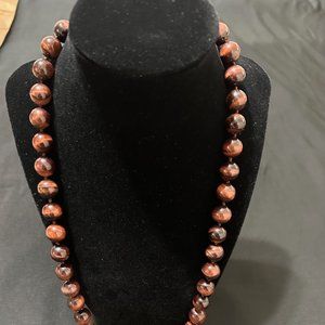 LUC 925 Red Tiger Eye Beaded Necklace